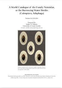 Cover of A World Catalogue of the Family Noteridae, or the Burrowing Water Beetles (Coleoptera, Adephaga)